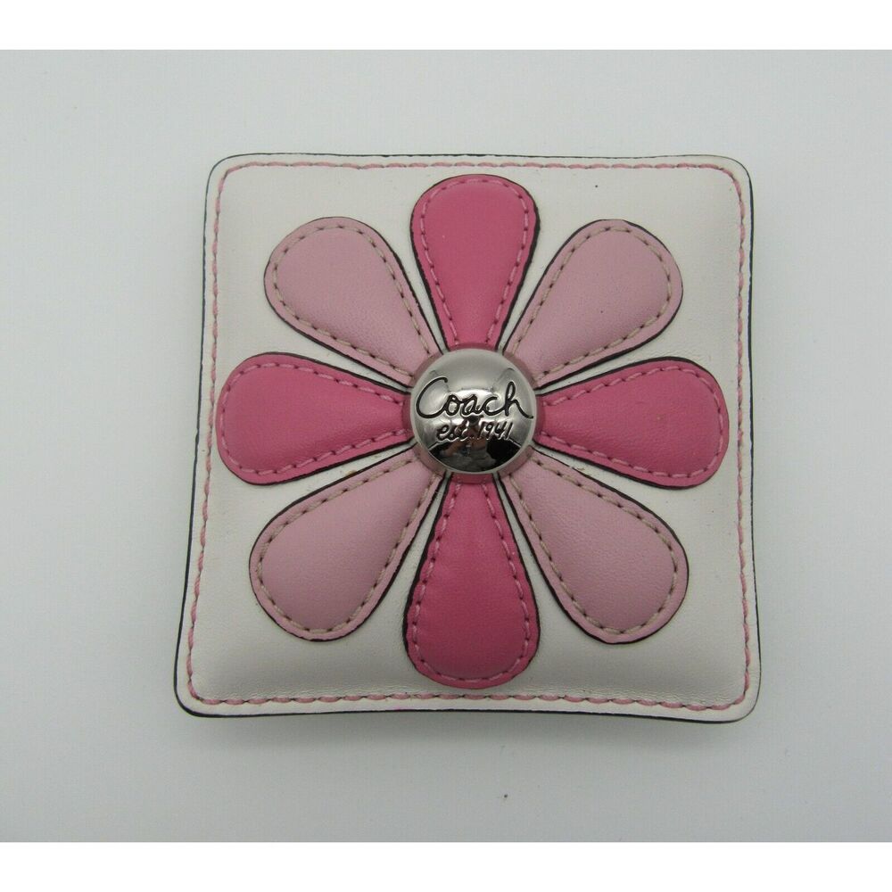 Beautiful Coach Square Flower Leather Beanbag Paperweight  Pink/Green